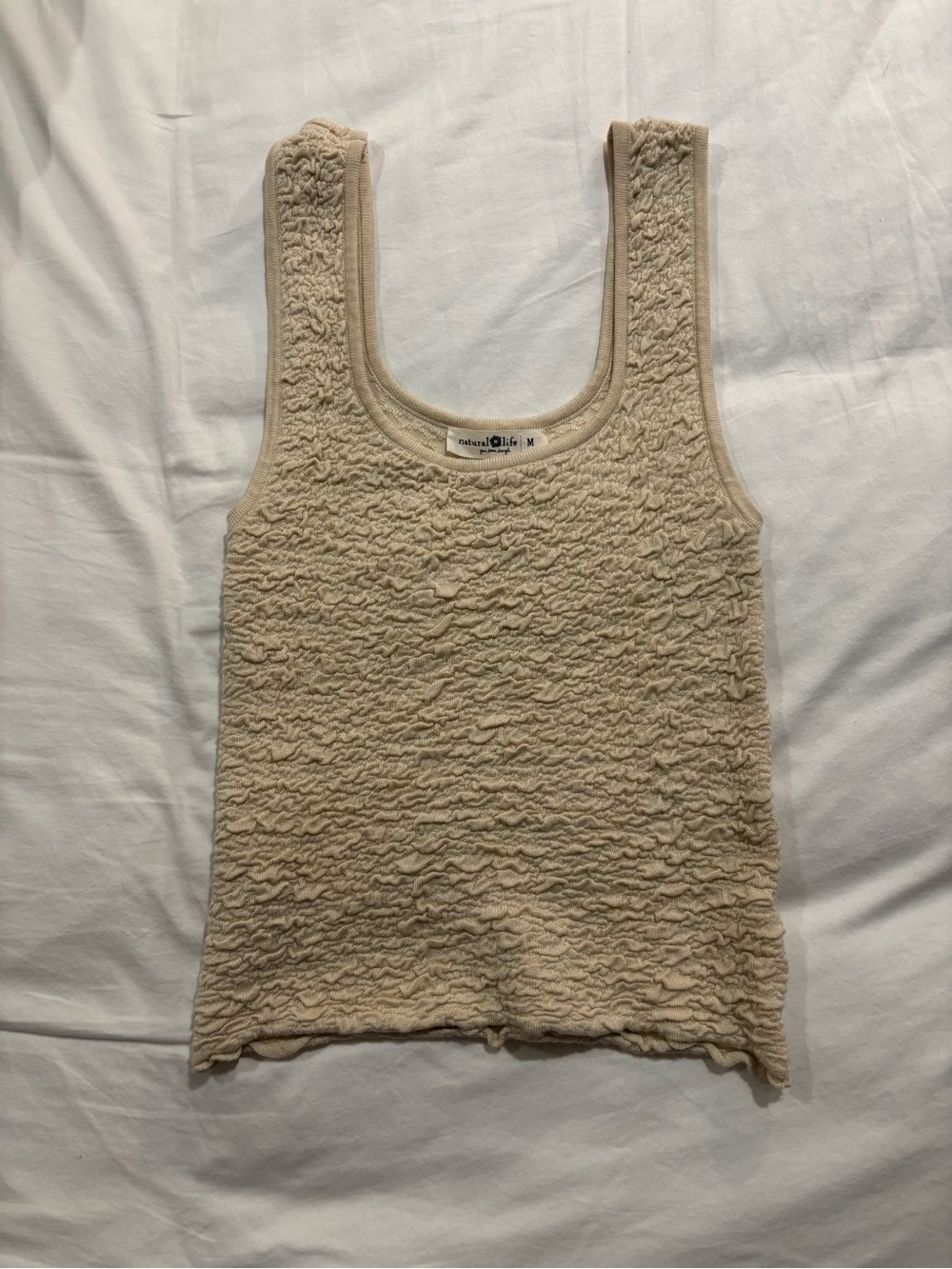 NATURAL LIFE Cream Textured Scoop Neck Tank